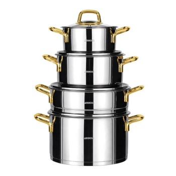 AMBOSS DIAMOND GOLD 8 PARÇA ÇELİK TENCERE SETİ