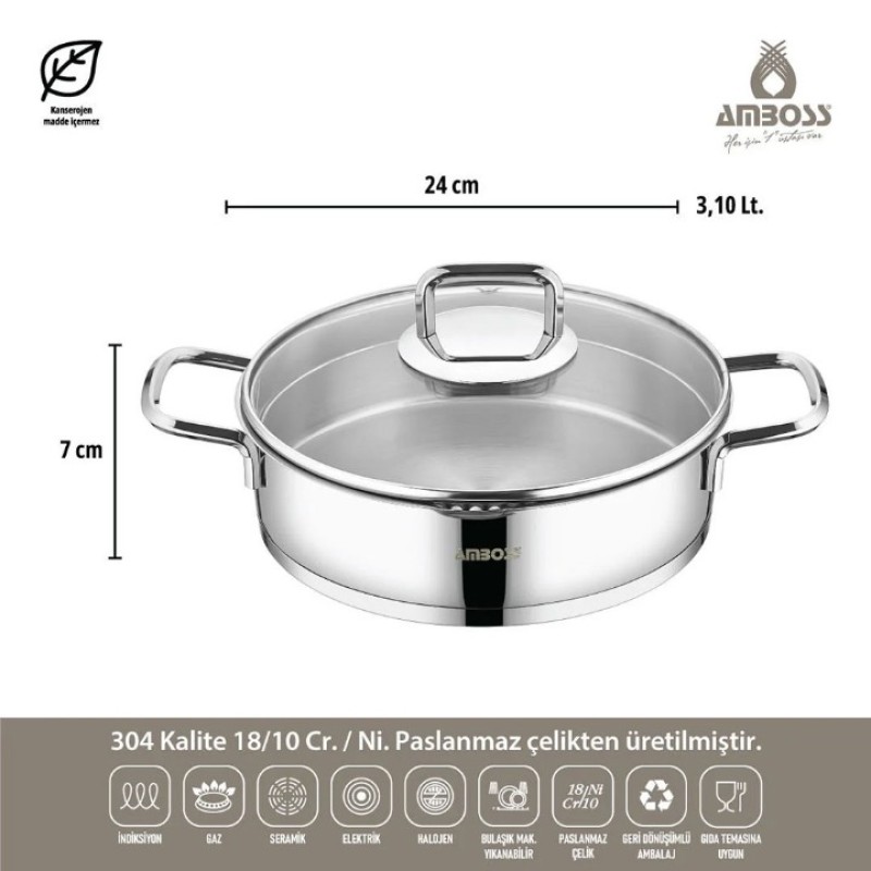 AMBOSS STRANIER 8 PARÇA SÜZGEÇLİ ÇELİK TENCERE SETİ DIA 6572