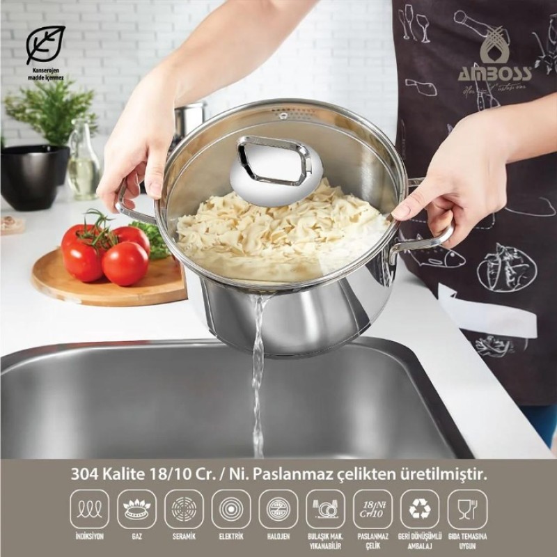 AMBOSS STRANIER 8 PARÇA SÜZGEÇLİ ÇELİK TENCERE SETİ DIA 6572