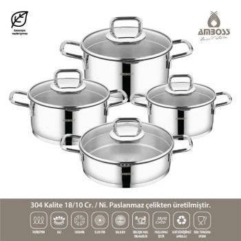 AMBOSS STRANIER 8 PARÇA SÜZGEÇLİ ÇELİK TENCERE SETİ DIA 6572