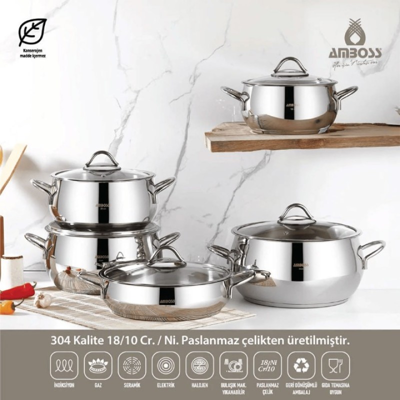 AMBOSS MOON 10 PARÇA ÇELİK TENCERE SET