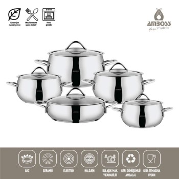 AMBOSS MOON 10 PARÇA ÇELİK TENCERE SET