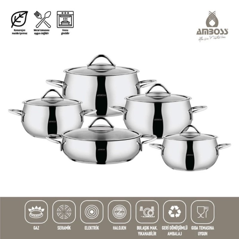 AMBOSS MOON 10 PARÇA ÇELİK TENCERE SET