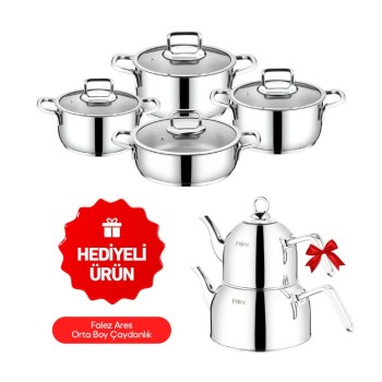 FALEZ VENTO 8 PARÇA ÇELİK TENCERE SETİ