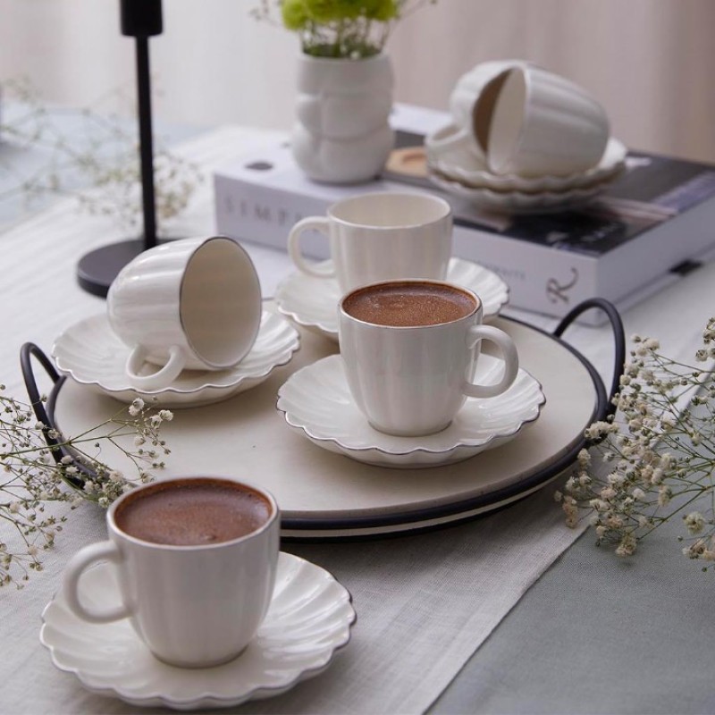 KÜTAHYA BONE LUZ FORM 12 PARÇA KAHVE TAKIMI PLATİN FİLELİ BNLZF12KT220