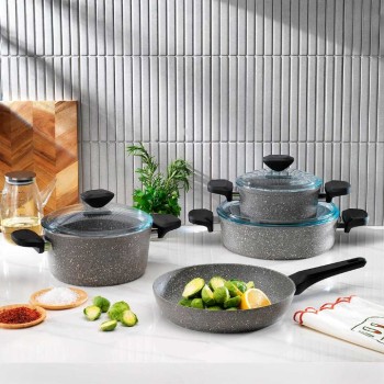 SCHAFER ETNA YANMAZ YAPIŞMAZ TENCERE SETİ 7 PARÇA - GRİ