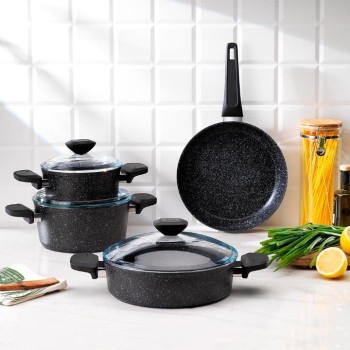 SCHAFER ETNA YANMAZ YAPIŞMAZ TENCERE SETİ 7 PARÇA - SİYAH