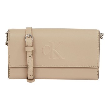 CALVIN CLEIN BEJ KADIN ASKILI CÜZDAN SS25 SCULPTED LONG FOLD STRAP LV04K1006GPBF