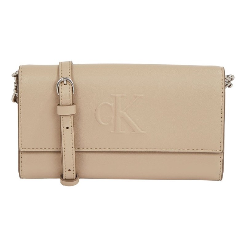 CALVIN CLEIN BEJ KADIN ASKILI CÜZDAN SS25 SCULPTED LONG FOLD STRAP LV04K1006GPBF