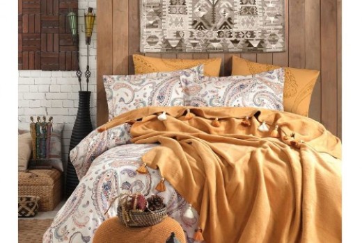 BOHO CHIC PÜSKÜLLÜ BATTANİYELİ ÇİFT KİŞİLİK NEVRESİM TAKIMI