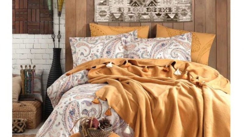 BOHO CHIC PÜSKÜLLÜ BATTANİYELİ ÇİFT KİŞİLİK NEVRESİM TAKIMI